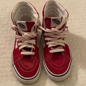 Vans Red and White High-Top Sneakers